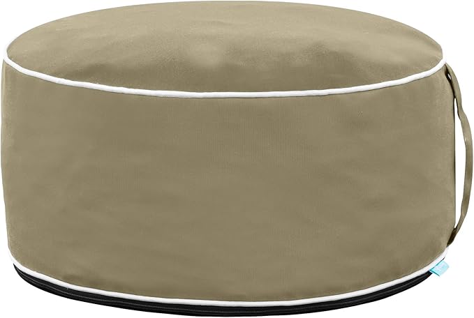 QILLOWAY Inflatable Outdoor Ottoman for Patio, Waterproof Round Pouf, Inflatable Foot Rest, Outdoor Footstool for Poolside, Garden，Camping,Tan,Beige