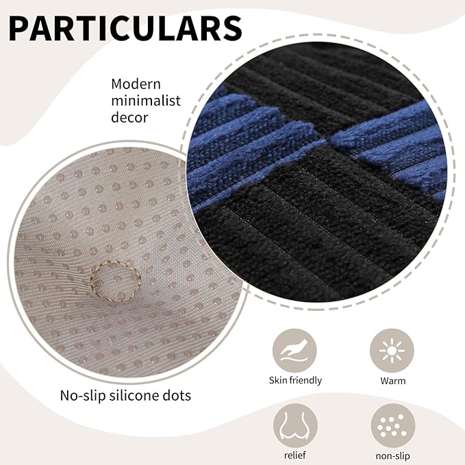 Office Stacking Chair Cushion with Ties, Corduroy High Density Foam Non-Slip Kitchen Seat Cushion, Square 17" x 17" Indoor Dining Chair Pads, Black+ Navy, 1 PCS