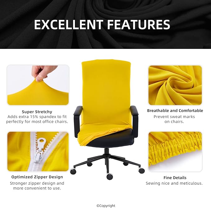 Elastic Computer Chair Cover with Durable Zipper - Protective Removable Washable Universal Office Desk Chair Seat Slip Cover - Stretchy Soft Anti-dust Desk Chair Seat Protector for Dogs, Cats, Pets