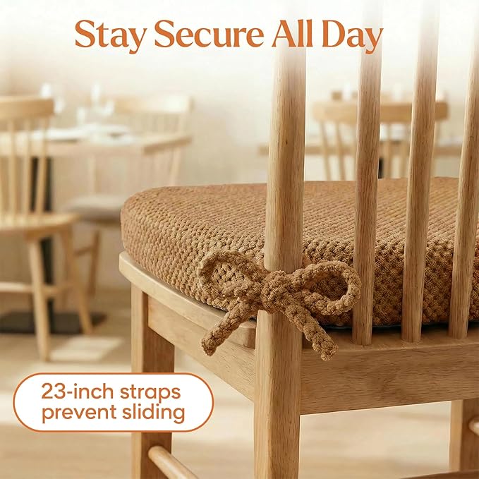 1 Pack Brown Chair Cushions with Tie Removable Cover, D-Shape Dining Kitchen Chair Seat Pads Non Slip 17"x16"