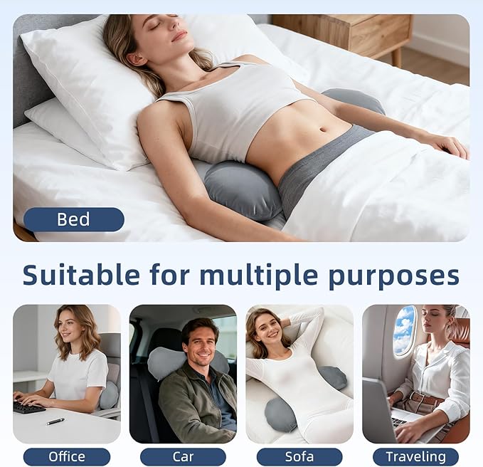 Buckwheat Lumbar Support Pillow for Bed Sitting and Couch Support, Firm Ergonomic Back Pillow for Lower Back Pain Relief, Small Natural Back Support Pillow Recliner Pillow