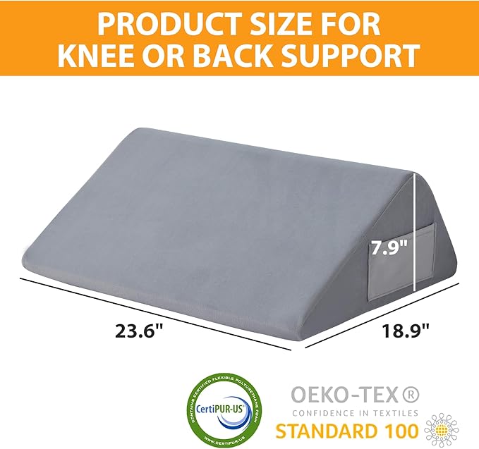 Ruqmuis Knee Pillow for Back Sleeping, 8” Knee Wedge Pillow to Elevate Knee, Leg Pillow for Back Pain Relief, Triangle Pillow, Leg Elevation Pillows for After Surgery, Blood Circulation, Velvet