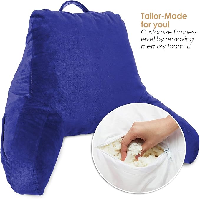 Clara Clark Reading Pillow for Kids & Teens with Shredded Memory Foam, Backrest Pillows for Reading, Watching, and Gaming Use on Couch, Bed, or Floor, Adjustable Support with Washable Cover Royal Blue