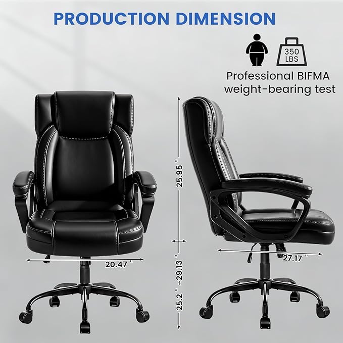 WAYTRIM Ergonomic Office Chair Home Office Desk Chair Comfy High Back Swivel Computer Chair Leather Managerial Executive Rolling Chair with Lumbar Support, Adjustable Height (Black)