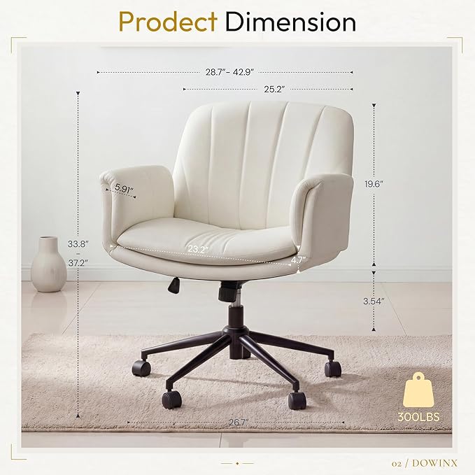 Dowinx Criss Cross Chair with Five-Level Adjustable Arms and Wheels - Comfortable Ergonomic PU Leather Swivel Vanity Chair - Computer Makeup Gaming Chair for Home Office, Bedroom, Vanity Room (Beide)