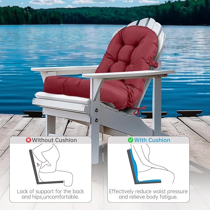 Adirondack Chair Cushion Waterproof Rocking Chair Cushion, Tufted High Back Patio Chair Cushions with Anti-Slip Ties for Rocking Chairs,Adirondack Chair,Patio Furniture (Burgundy)