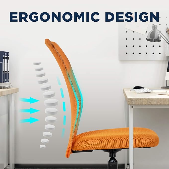FDW Home Office Chair Mid Back Mesh Desk Chair Armless Computer Ergonomic Task Rolling Swivel Chair Back Support Adjustable Modern with Lumbar Support,Orange