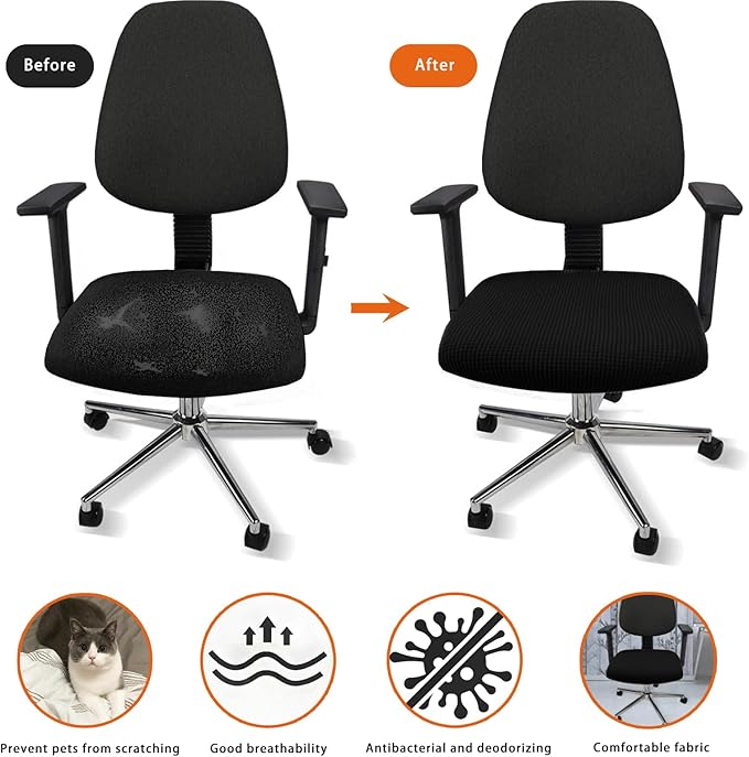 Universal Chair Covers Waterproof Stretchable Office Chair Cover Washable Computer Chair Slipcover for Desk Chairs Dining Chair Seat Cushion Protectors Black