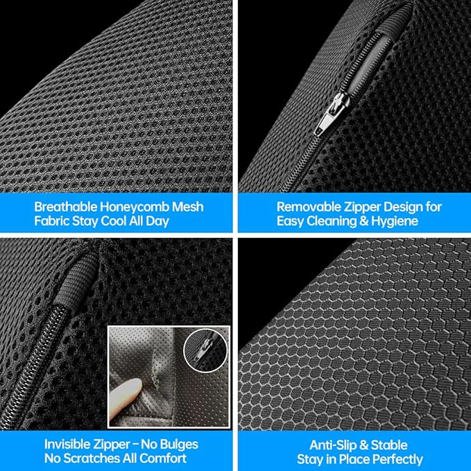 2Pack Lumbar Support Pillow & Seat Cushion for Car, Breathable Mesh, Wear-Resistant, Ergonomic Design, Back and Waist Support, Hip Cushioning, Comfortable for Long Time Driving and Sitting