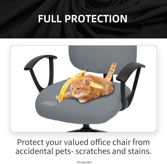 DIVA EN CAMINO DEC Stretchable Desk Office Chair Seat Covers - Universal Stretch Computer Chair Slipcover - Washable Rotating Backrest Coverings & Cushion Protectors for Dogs, Cats, Pets, Mid Gray