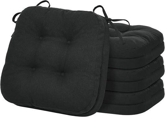baibu Set of 4 Dining Chair Cushions, Dual-Layer Patent Design Memory Foam Kitchen Chair Cushions, Non-Slip Seat Pads with Ties, 16.5 x 16.5 x 3.5in, 4 Pack, Pure Black