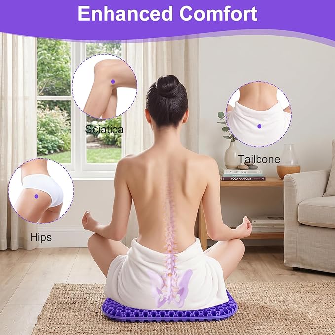 Shouken Large Gel Seat Cushion for Long Sitting - 18 x 17 Inches, with Non-Slip Cover, Soft & Breathable, Gel Chair Cushion for Wheelchair, Car, Desk, Home, Office Chair, Hip Pain Relief