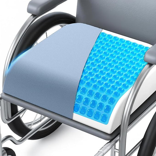 Wheelchair Seat Cushion for Pressure Relief, Cooling Gel Memory Foam Chair Cushion with Slope-Edge Design, Coccyx Support for Tailbone Pain, Non-Slip, for Wheelchairs, Office Chairs, Light Blue