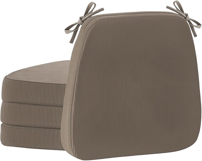 2'' Thick High-Density Foam Indoor Chair Cushions | Dining Chair Pads with Ties, Removable Washable Cover, Kitchen Chair Cushions 17"x16",Light Brown 4 Pack