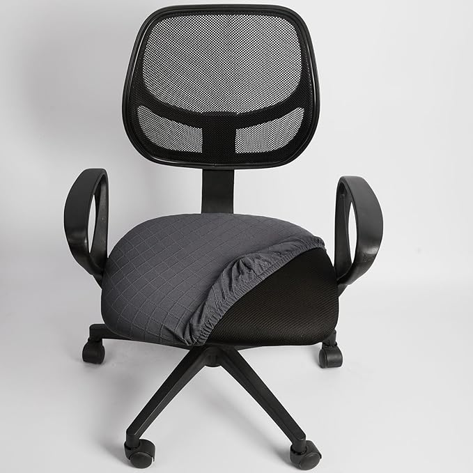 Melaluxe Stretch Jacquard Office Chair Cover, Removable Washable Desk Chair Cover Rotating Chair Seat Slipcover, Dark Gray