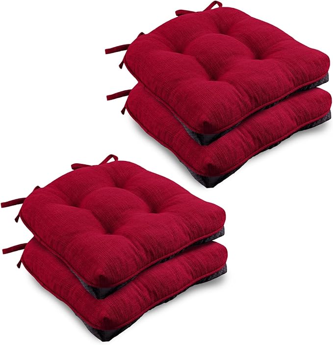 Wellsin Chair Cushions for Dining Chairs, Non-Slip Kitchen Chair Pads with Ties, Tufted Shredded Foam Kitchen Chair Cushions Set of 4, 15.5" X 15.5", Red
