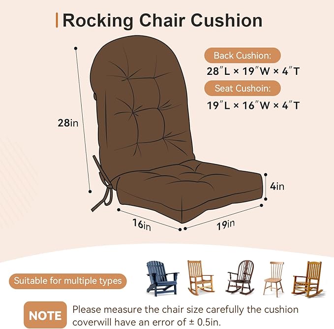Rocking Chair Cushion - Velvet Fabric, High-Density Sponge, Durable Comfort Non-Slip Bottom Tufted Seat Pads with Ties, Velvet︱Chocolate Brown, 44x19x4 inch