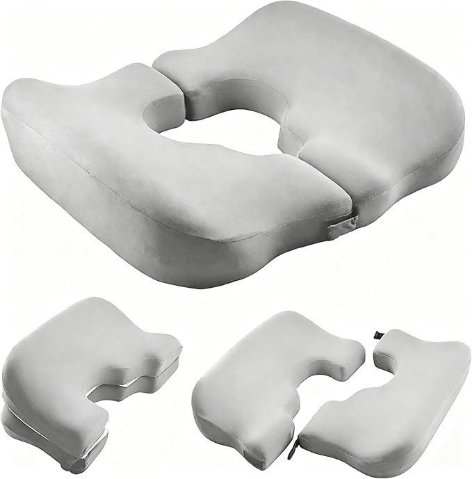 4.5" Donut Pillow for Tailbone Pain, 100% Memory Foam Bedsore Pressure Relief Pillow, Thick Anti Bedsore Cushion - T Shaped Opening Tailbone Pillow - Light Grey