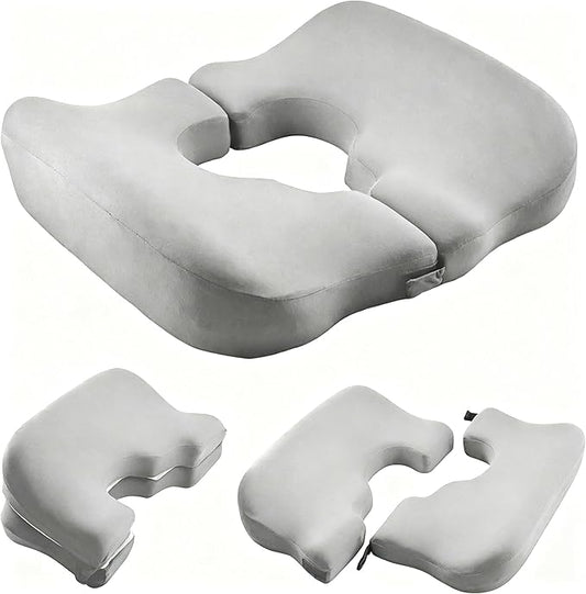 4.5" Donut Pillow for Tailbone Pain, 100% Memory Foam Bedsore Pressure Relief Pillow, Thick Anti Bedsore Cushion - T Shaped Opening Tailbone Pillow - Light Grey