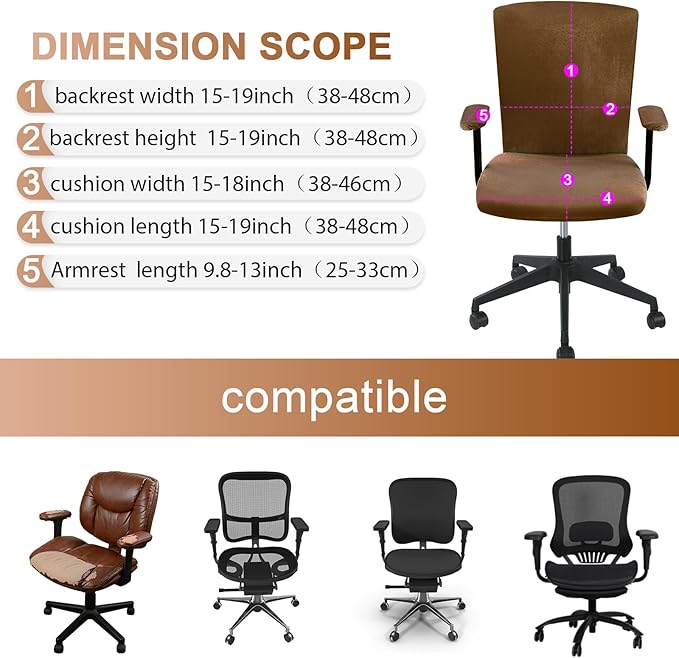 Tallew 4 Pcs Office Chair Covers Set Computer Universal Protective Stretchable Chair Seat Covers Desk Armrest Slipcovers Pads Office Cushion Backrest for Rotating(Brown)