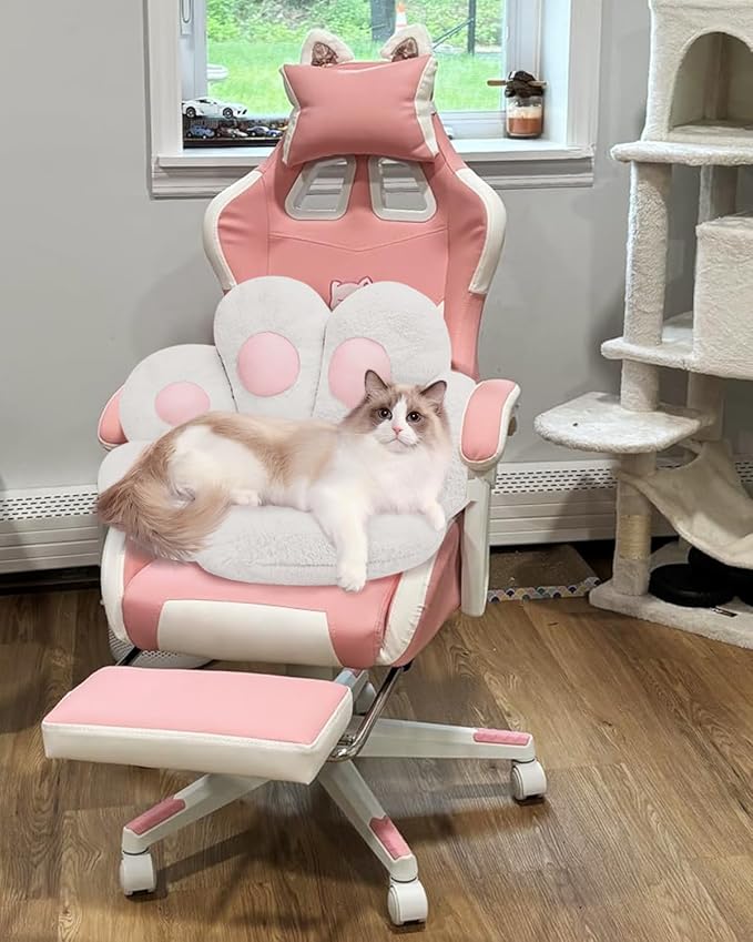MOONBEEKI Cat Paw Cushion Chair Comfy Kawaii Plush Seat Cushions Lazy Pillow for Gamer Chair 28"x 24" Cozy Floor Cute Seat for Girl Worker Gift, Dining Room Bedroom Decorate, White