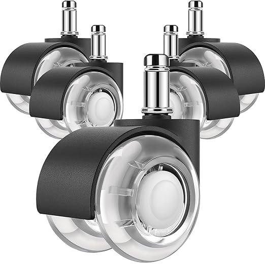 MaxGear 2" Office Chair Wheels Heavy Duty Replacement, Mute Rubber Rotating Desk Chair Wheels, for All Floors Including Hardwood and Carpet, Universal Standard Stem Size, Fits 98%, Set of 5