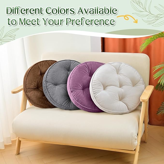 1 MIDDLE ONE Floor Pillow Set of 2, Memory Foam Meditation Cushion, Floor Cushions for Adults Sitting, Large Round Seat Cushions for Yoga, Living Room, 20x20 Inch (Round | Pearly Purple)