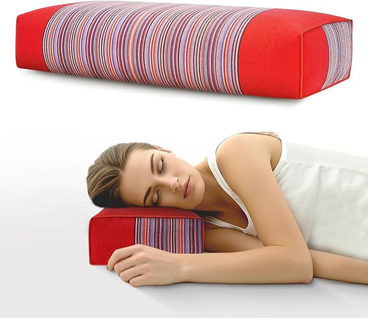 Adjustable Organic Buckwheat Pillow for Neck Pain Relief - Natural Cooling Cervical Support Bed Pillow for Side & Back Sleepers with Night Sweats (21x8x4 Red)