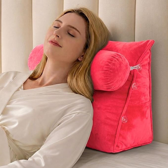 Cheer Collection Reading Wedge Pillow - Adjustable Wedge Reading Pillow with Neck Support, Hollow Fiber-Filled Backrest Pillow for Reading, Gaming, and TV Watching, Hot Pink