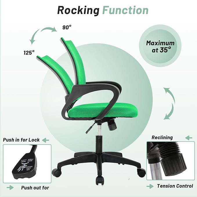 Office Chair,Mesh Computer Chair with Arm and Wide Comfortable Seat,Ergonomic Desk Chair with Lumbar Support,Work Chairs for Home Office,Adjustable Rolling Desk Chair,Green