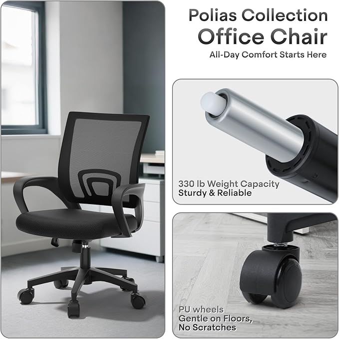 Ergonomic Office Chair 10P- Heavy Duty 330Lbs, Breathable Mesh Computer Desk Chair with Lumbar Support & Armrest, Rolling Swivel Adjustable Tilt Lock for Home Office/Gaming, Bedroom Study