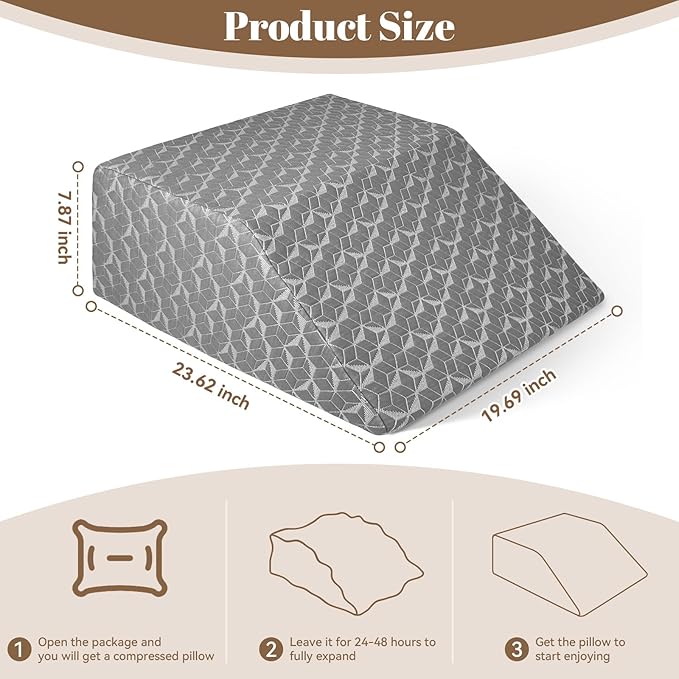 SUBCULTUREPICK Leg Elevation Pillows,Wedge Pillow for After Surgery, 8" Leg Support Adjustable, Comfort Care for Back Knee Hip Ankles Pain, Memory Foam Knee Pillow for Sleeping Blood Circulation Grey