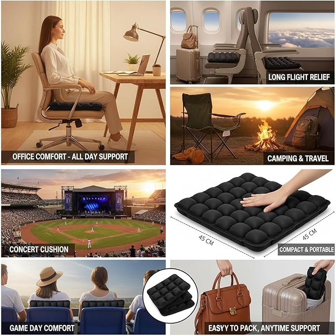 Sondor Travel Cushion, Comfortable 3D Inflatable Seat Cushion for Hemorrhoid and Tailbone Pain Relief, Optimal Support for Long Sitting in Car, Air Travel, Office Chairs Etc (30-Point Cushion)