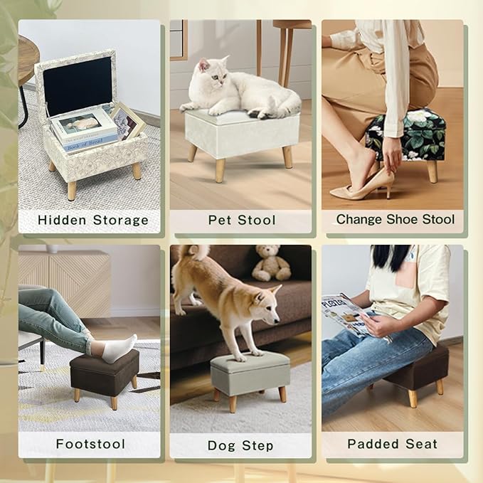 lumizone Small Ottoman Foot Rest Modern Storage Ottoman Foot Stool Padded Seat Pet Step for Dog Under Desk Stool for Living Room Bedroom Office Entryway (Gray)
