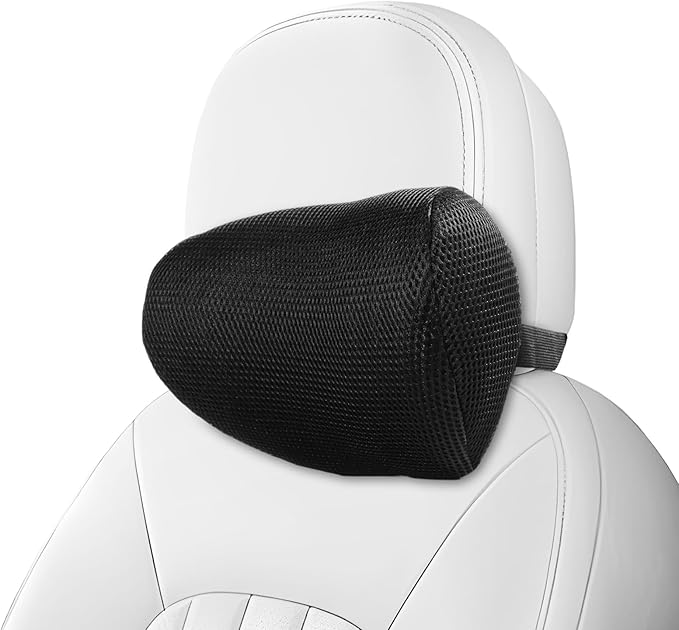 Car Neck Pillow, Memory Foam Headrest Pillow for Driving with Adjustable Strap, Soft Breathable Removable Mesh Cover, Ergonomic Design for Office Chair and Driving, Black