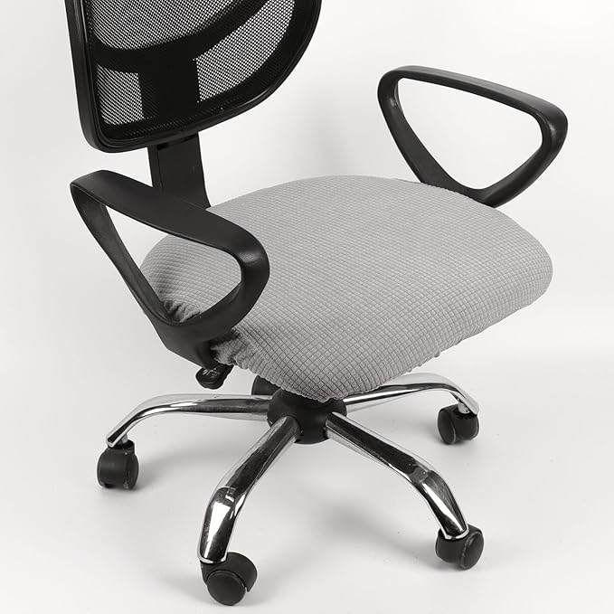Melaluxe Stretch Jacquard Office Chair Cover, Removable Washable Desk Chair Cover Rotating Chair Seat Slipcover, Light Gray