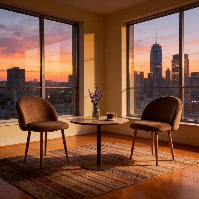 Lightdot Dining Chairs Set of 2, Velvet Comfort Seats, Medieval Modern Living Room Chair, Padded Kitchen Chair with Wood Legs and Padded Chair for Bedroom, Easy to Assemble, Brown