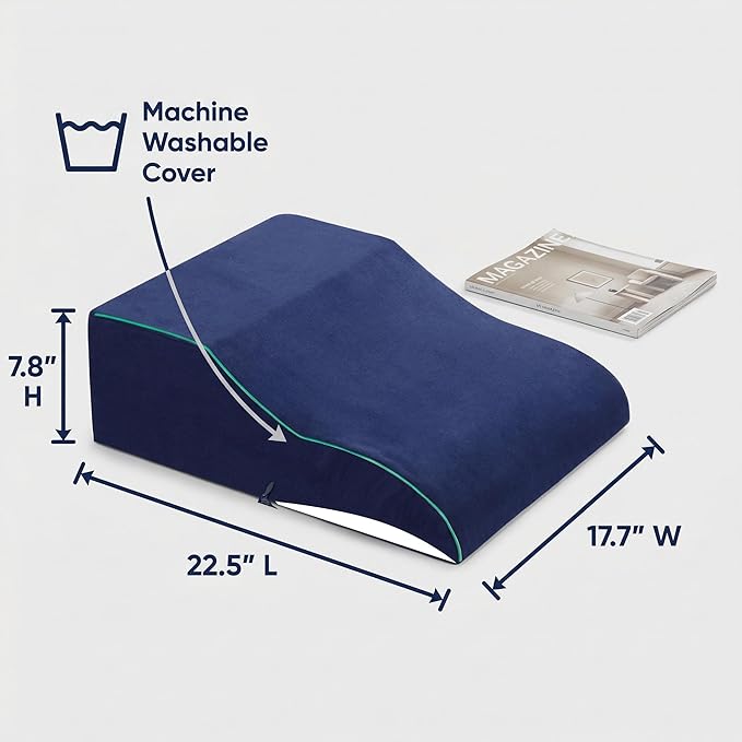 Leg Elevation Pillows for After Surgery, Ergonomic Memory Foam Wedge Leg Elevation Pillow Comfort Care for Back Knee Hip Ankles Pain, Knee Elevation Pillow for Injury, Rest Blue