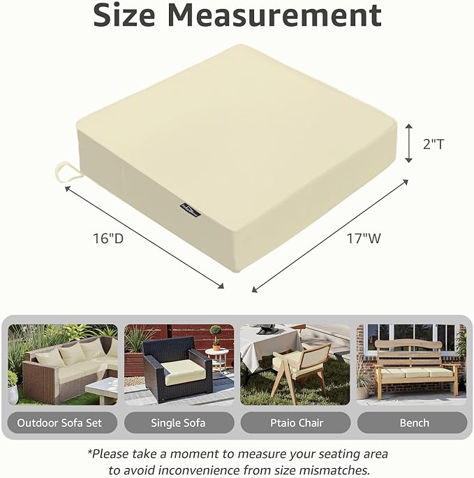 PatioGlow Outdoor Chair Cushions 17 x 16 x 2 Inch, Waterproof & Fade Resistant Patio Seat Cushion for Furniture with Handle and Ties, Thick Seating Pads for Outside Sofa Couch Set of 2, Yellow