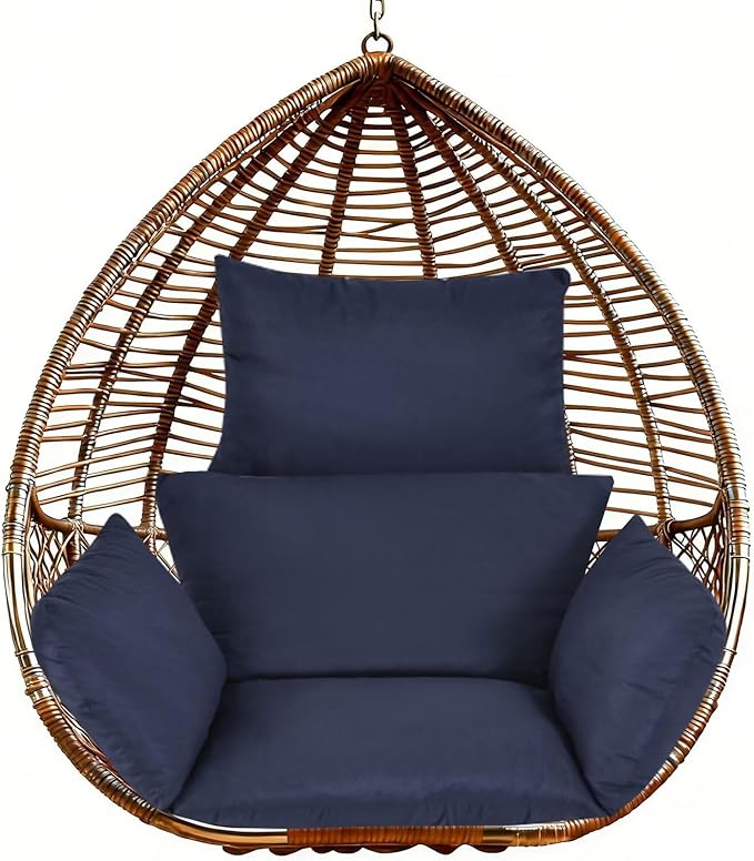 Indoor Outdoor Hanging Egg Chair Cushion Replacement Soft Swing Basket Chair Pads with Headrest Pillow for Living Room Porch Balcony Navy Blue