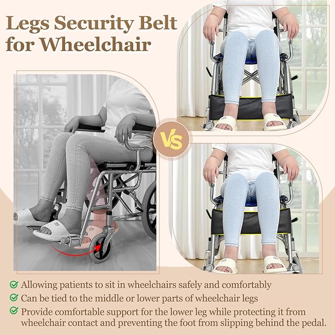 Wheelchair Footrest Belt - Foot Calf Straps Leg Support Safety Feet Rest Belt Transporter Chair Adjustable Disabled Elderly Leg Rest Cushioned Pad to Prevent Feet Slipping-Fill Thick Cotton Leather