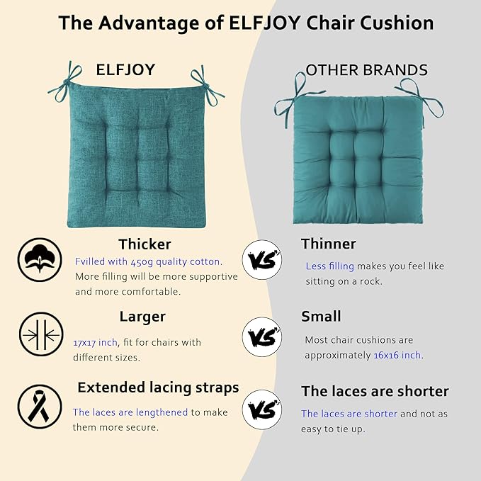 ELFJOY Rocking Chair Cushion Large Rocking Chair Pads with Ties Premium Linen High Back and Seat Cushion 2 Piece Set Linen Retro Blue