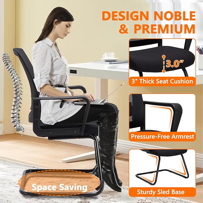 CLATINA Office Guest Chair with Lumbar Support and Mid Back Mesh Space Air Grid Series for Reception Conference Room 2 Pack