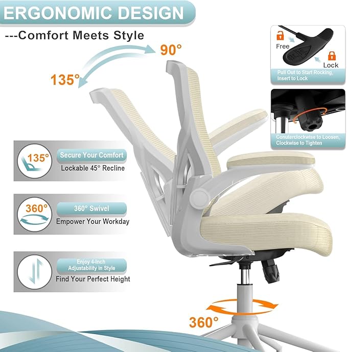CYKOV Office Chair, High Back Desk Chair Adjustable Height and Ergonomic Design Home Office Computer Chair Executive Lumbar Support Padded Flip-up Armrest Swivel Task Chair