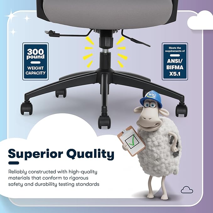 Serta AirHaven SX1200 Ergonomic Office Chair, High Back Mesh Desk Chair with Adjustable Headrest, Lumbar Support, 3D Armrests, ComfortCoils Seat, Swivel Computer Chair with Wheels, Gray