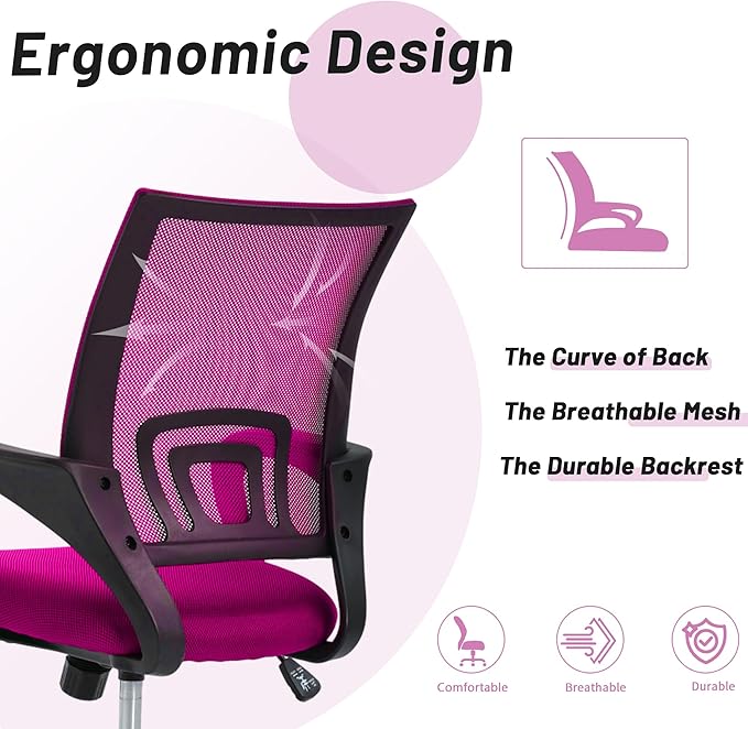 Office Chair,Work Chairs for Home Office,Ergonomic Desk Chair with Lumbar Support,Mesh Office Chair with Arm and Wide Comfortable Seat,Adjustable Rolling Office Chair,Pink