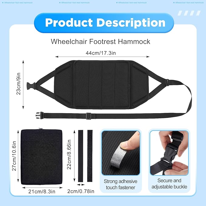 2 Set Leg Rest Footrest Hammock with Thick Memory Foam Pad Adjustable Footrests for Wheelchairs Hanging Foot Sling Wheelchair Accessories for Foot Rest Replacement