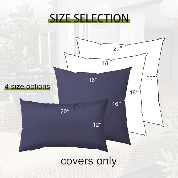 2 Pack Outdoor Decorative Pillow Covers Waterproof for Patio Garden Porch Poolside Sofa Chair Cushions, 18x18 Inch, Navy