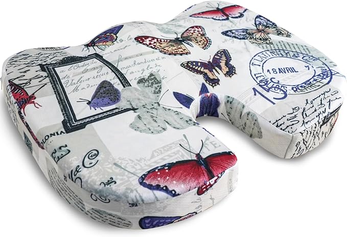 Pressure Relief Memory Foam Seat Cushion, 14x18 inches, Butterfly Pattern, Multicolor, Modern Style, For Office, School, Car, Wheelchair, Home, Plane, Train