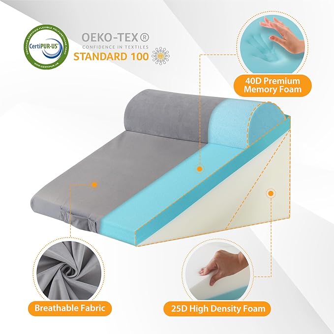 Ruqmuis 3PCS Wedge Pillow Set for After Surgery, Adjustable 9&12 Inch Bed Wedge Pillow for Sleeping, Incline Pillow Wedge for Headboard, Post Surgery, Acid Reflux, Neck&Back Support, Velvet